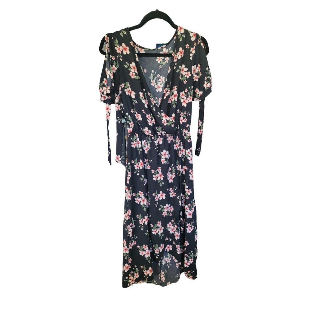 Unknown Brand Cherry Blossom Wrap Dress W/ Sleeve Ties